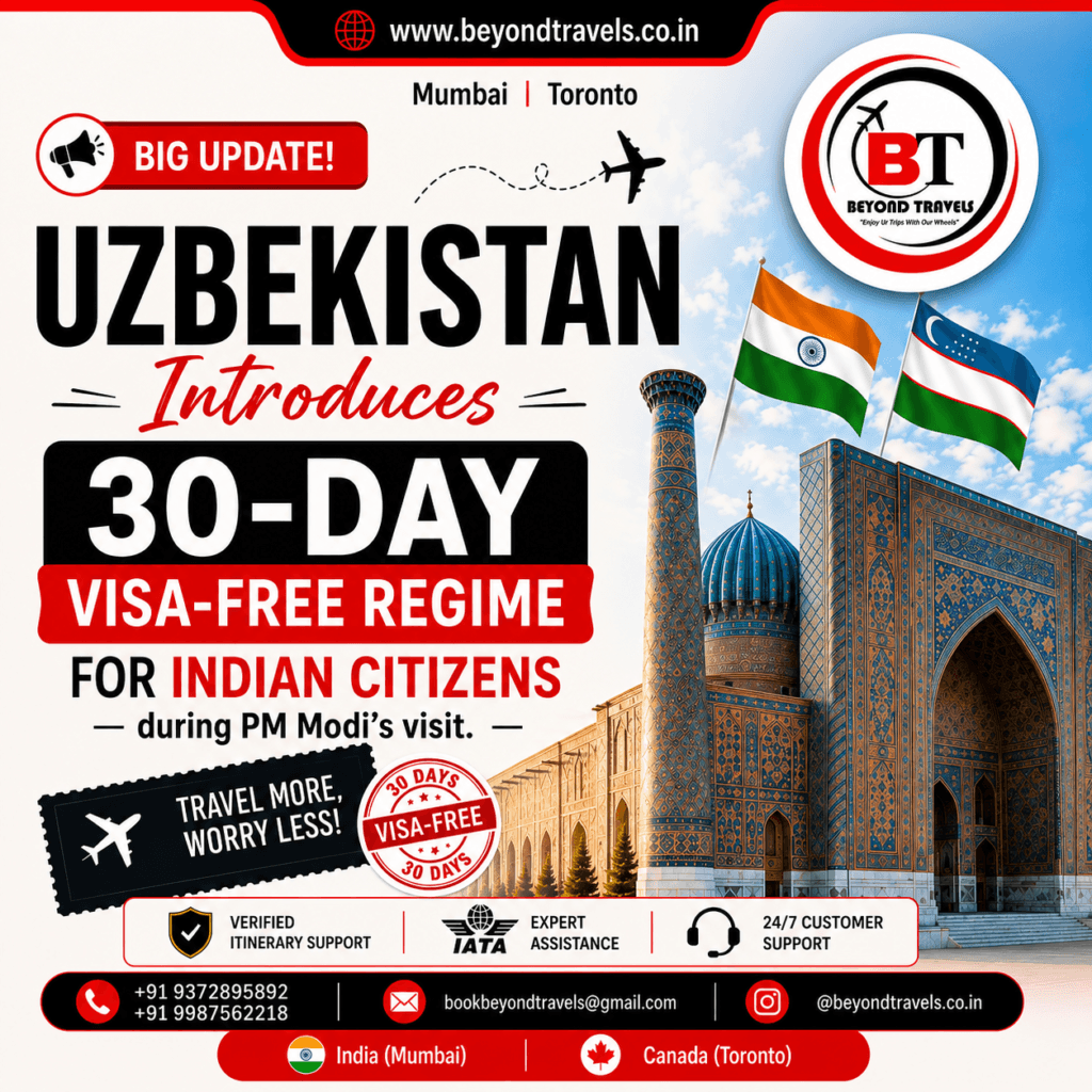 Uzbekistan: 30-Day Visa-Free Entry for Indians